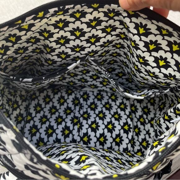 Vera Bradley, black&white w/neon yellow petals crossbody purse,adjustable handle - Picture 9 of 14